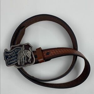 Vintage 1980 Hired Hand Brown Leather Belt Western Cowboy Buckle Limited Edition